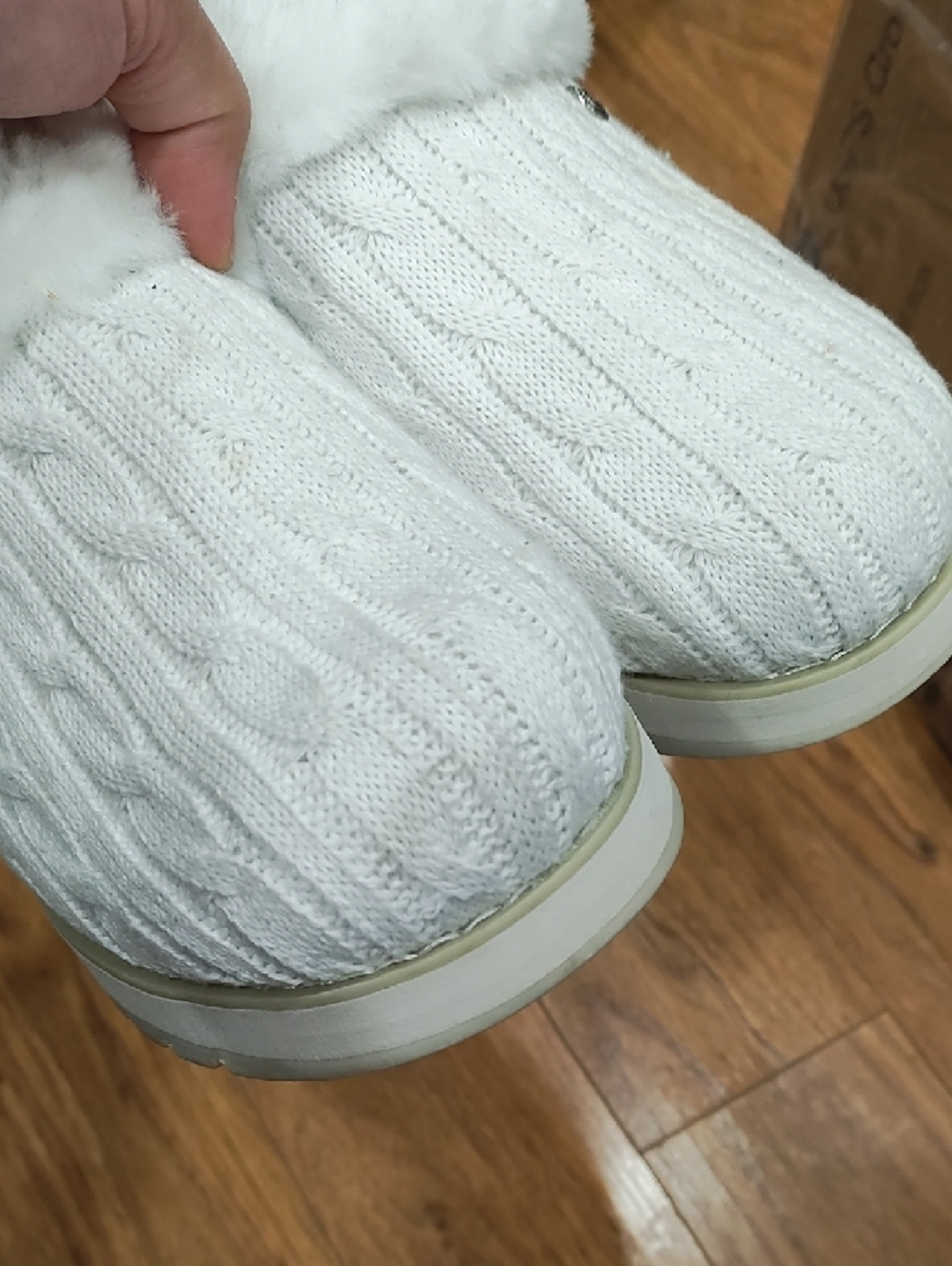 BOBS from Skechers White Cable Knit Faux Fur Slippers - Picture 3 of 10